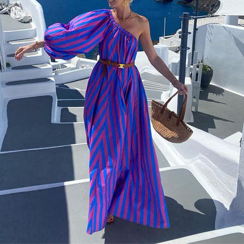 Fashion Personalized Oblique Shoulder Boho Striped Women&