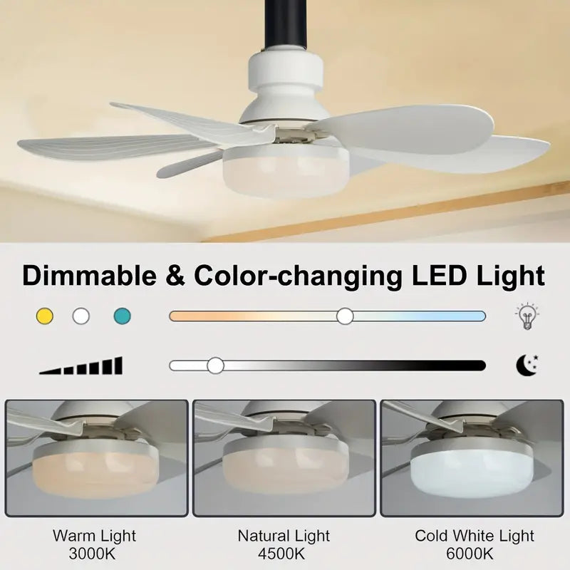 1pc Dimmable Socket Fan Ceiling with Remote Control - Traditional Style, White