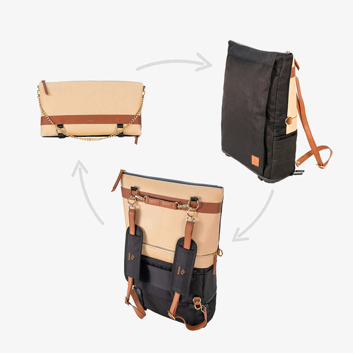 DAKOTA 3 in 1 Convertible Backpack Purse Sand Vegan Leather Travel Bag