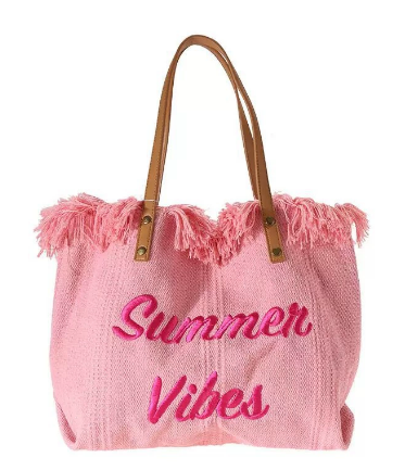 Large capacity canvas tote bag with embroidered letters, handbag for women, woven beach bag, shoulder bag