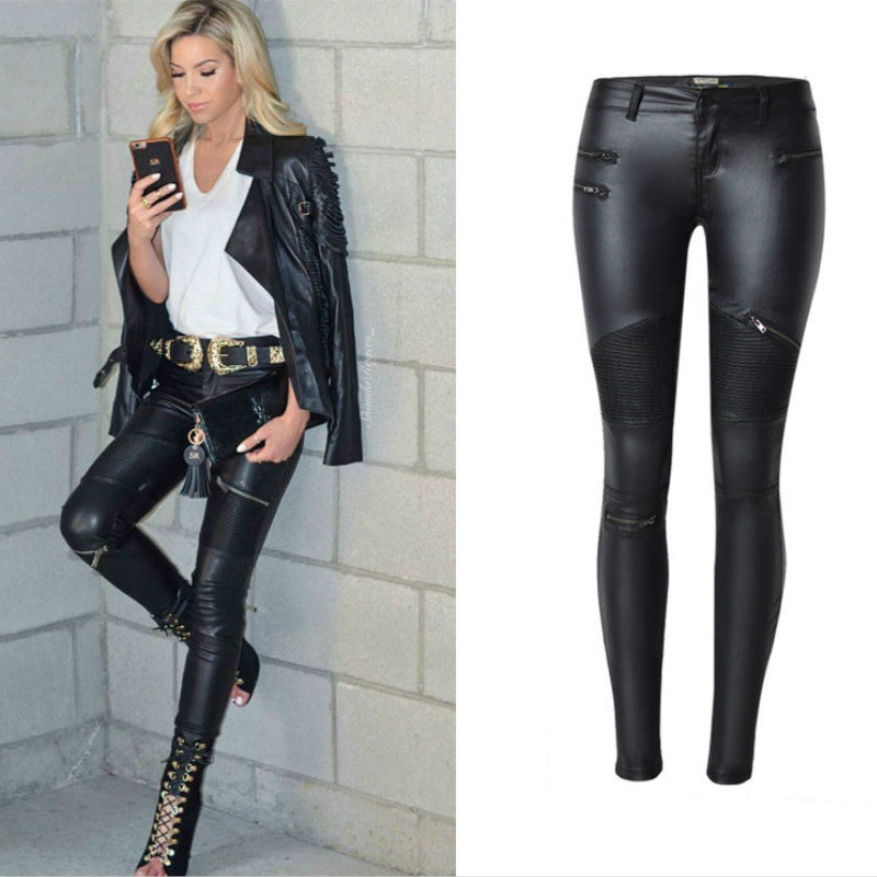 Damen PU-Lederhose Schwarz Braun Produktansicht