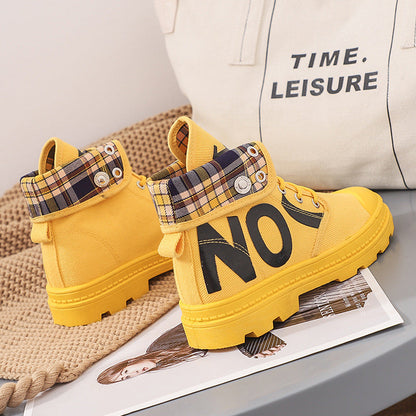 New All-match High-top Girls Canvas Short Boots Women&