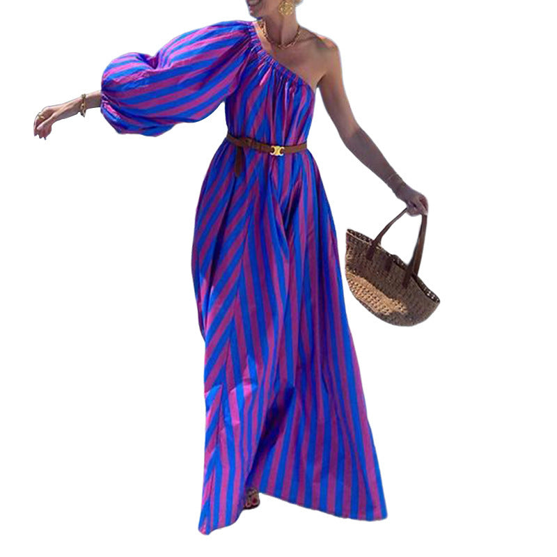 Fashion Personalized Oblique Shoulder Boho Striped Women&
