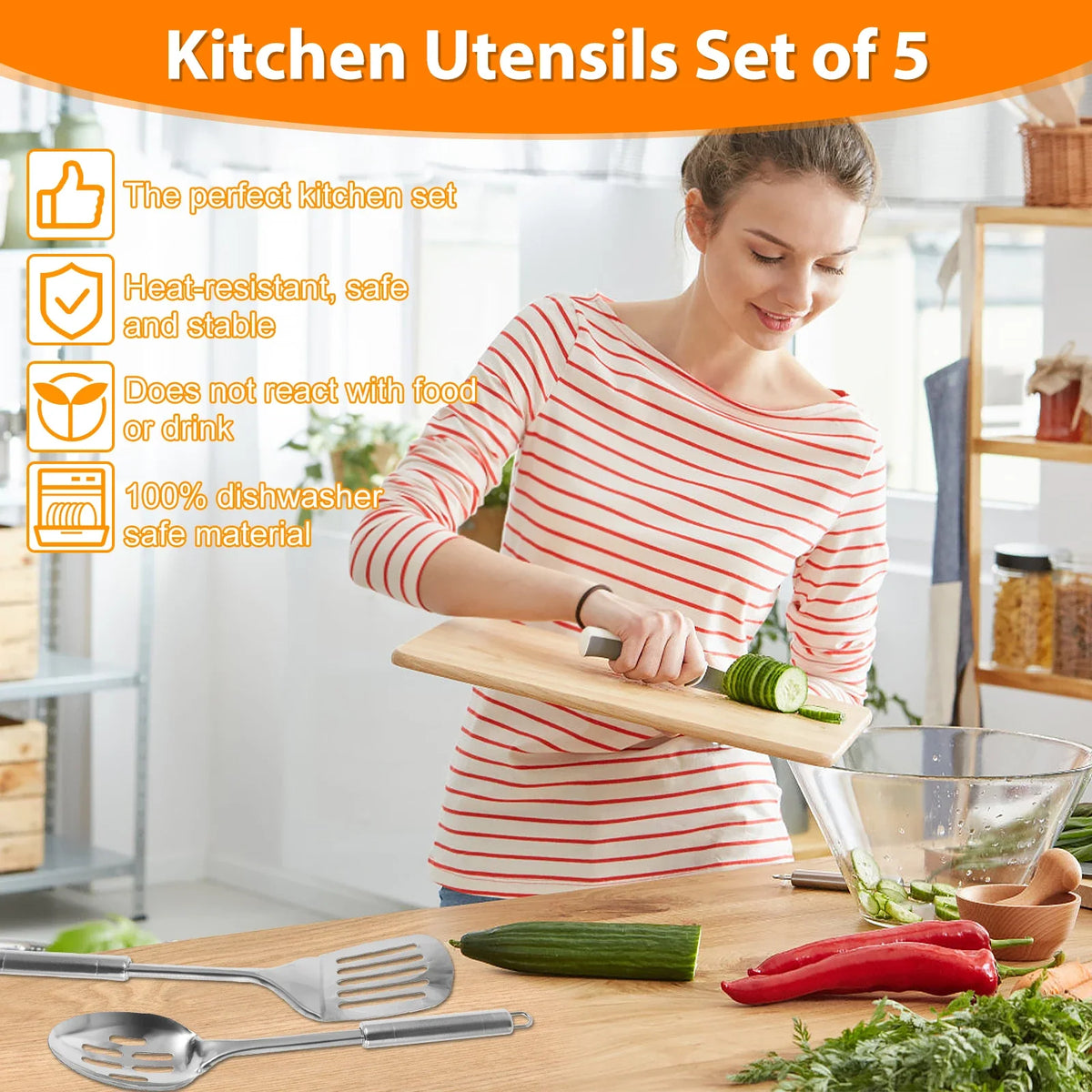 5Pcs Stainless Steel Kitchen Utensils Set Durable Cookware Tools-2