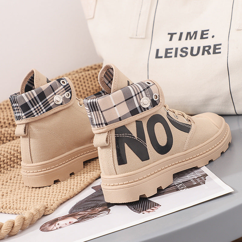 New All-match High-top Girls Canvas Short Boots Women&
