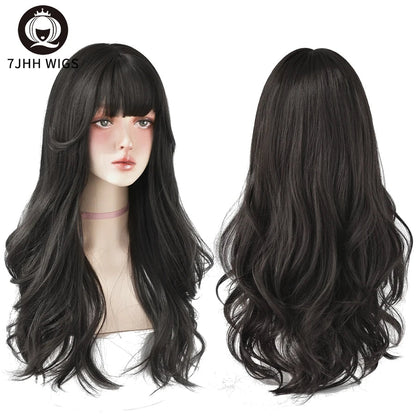 7JHH Wigs Brown Ash Long Deep Wave Wig