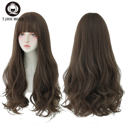 7JHH Wigs Brown Ash Long Deep Wave Wig