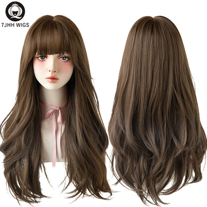 7JHH Wigs Brown Ash Long Deep Wave Wig