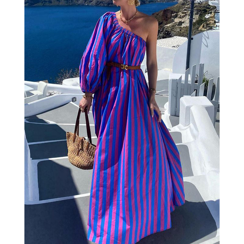 Fashion Personalized Oblique Shoulder Boho Striped Women&