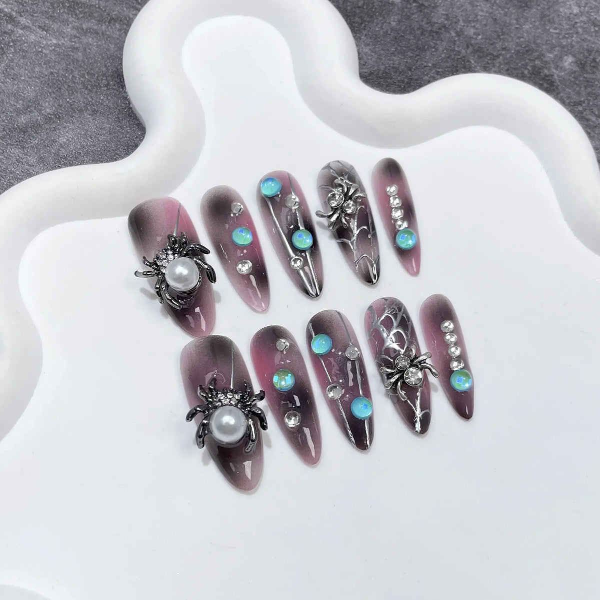 Black Handmade Press On Nails-14