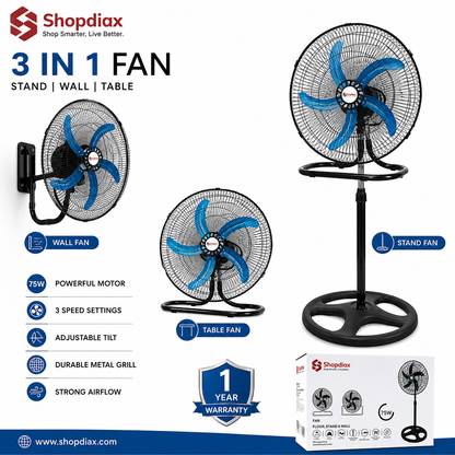 3-in-1 Ventilator für Tisch und Wand flexibel verstellbar