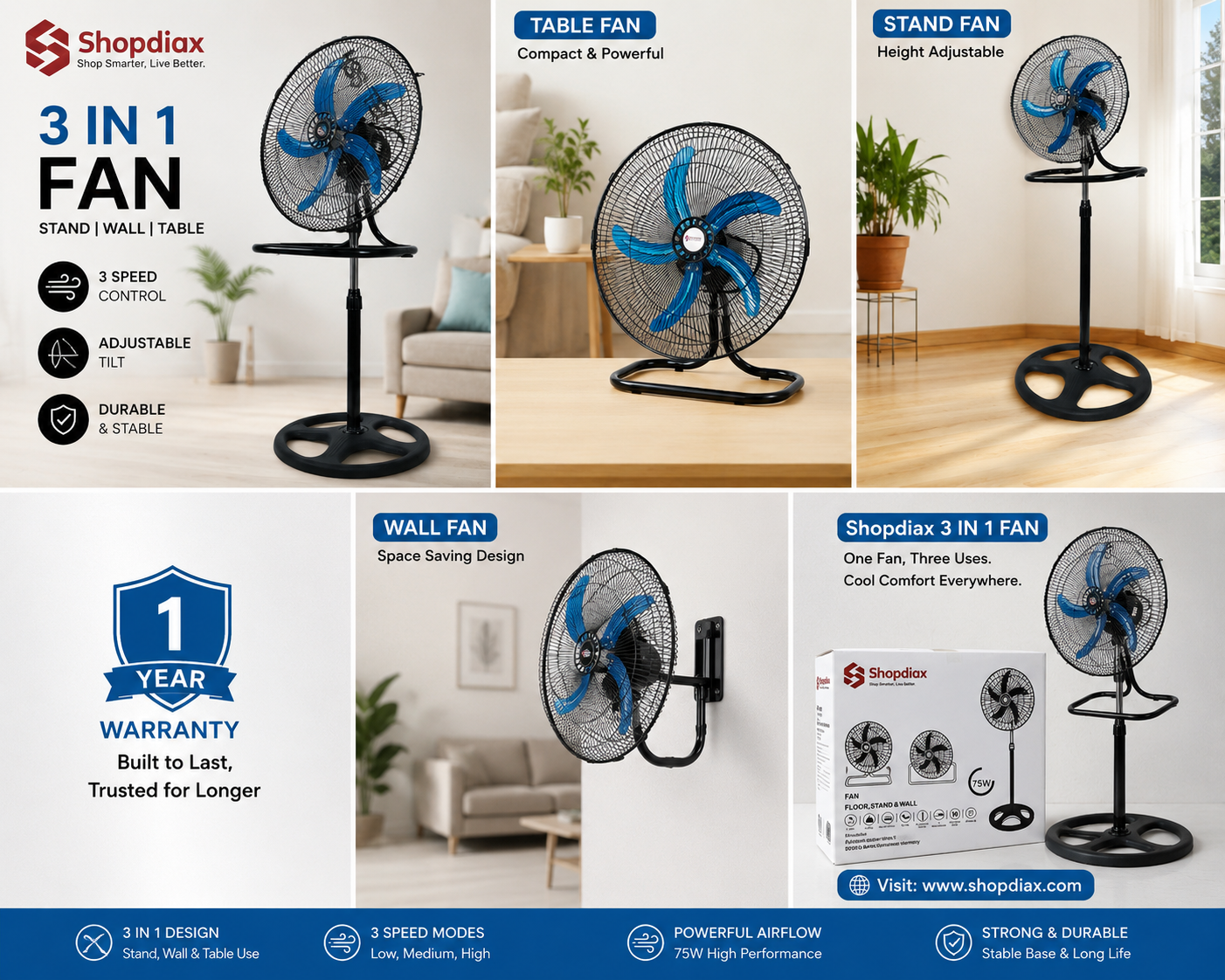 3-in-1 Adjustable Desk &amp; Wall Fan – view 3