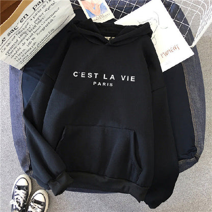 letter print new hooded sweater women&
