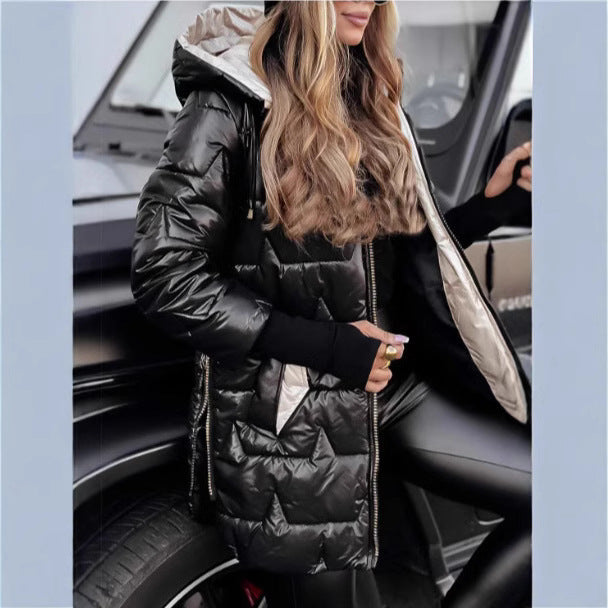 Hooded cotton jacket with three zippers