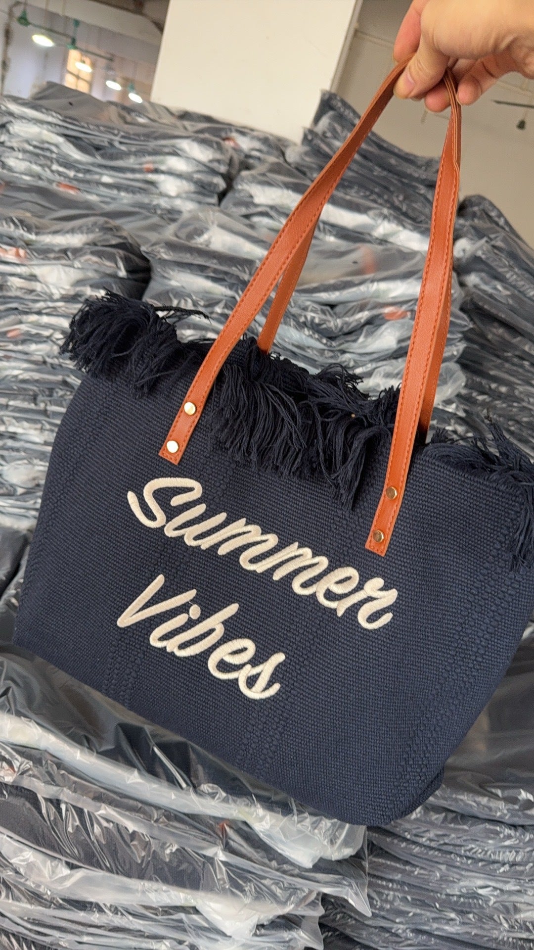 Large capacity canvas tote bag with embroidered letters, handbag for women, woven beach bag, shoulder bag