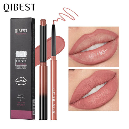 QIBEST Matte Nude Lipstick &amp; Lipliner Set Waterproof Long Lasting