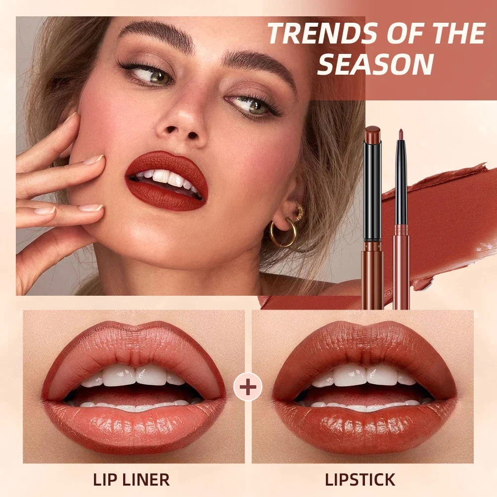 QIBEST Matte Nude Lipstick &amp; Lipliner Set Waterproof Long Lasting