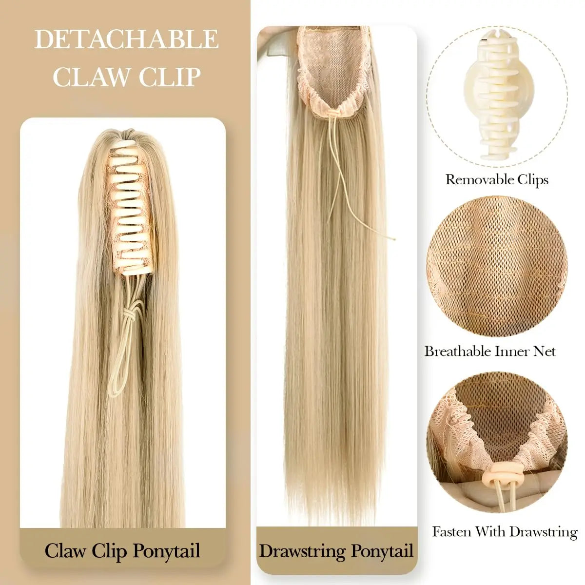 Synthetic Ponytail Hair Extension Blonde