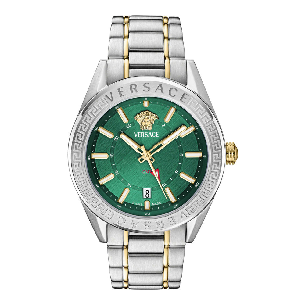 Versace VEAFA0524 V-Code GMT Luxury GMT Watch – Swiss Made Two-Tone Steel