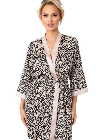 Donna 215549 Damen-Satinmorgenmantel Beige Kurz