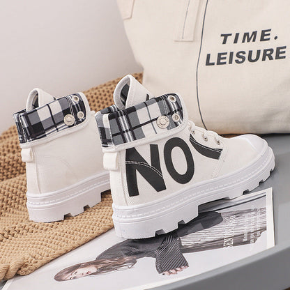 New All-match High-top Girls Canvas Short Boots Women&