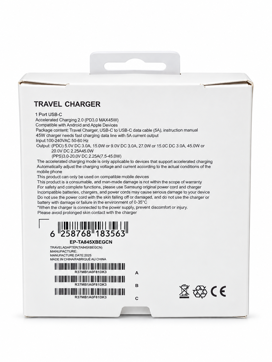 45 w Adapter with 1m cable type c 2 c